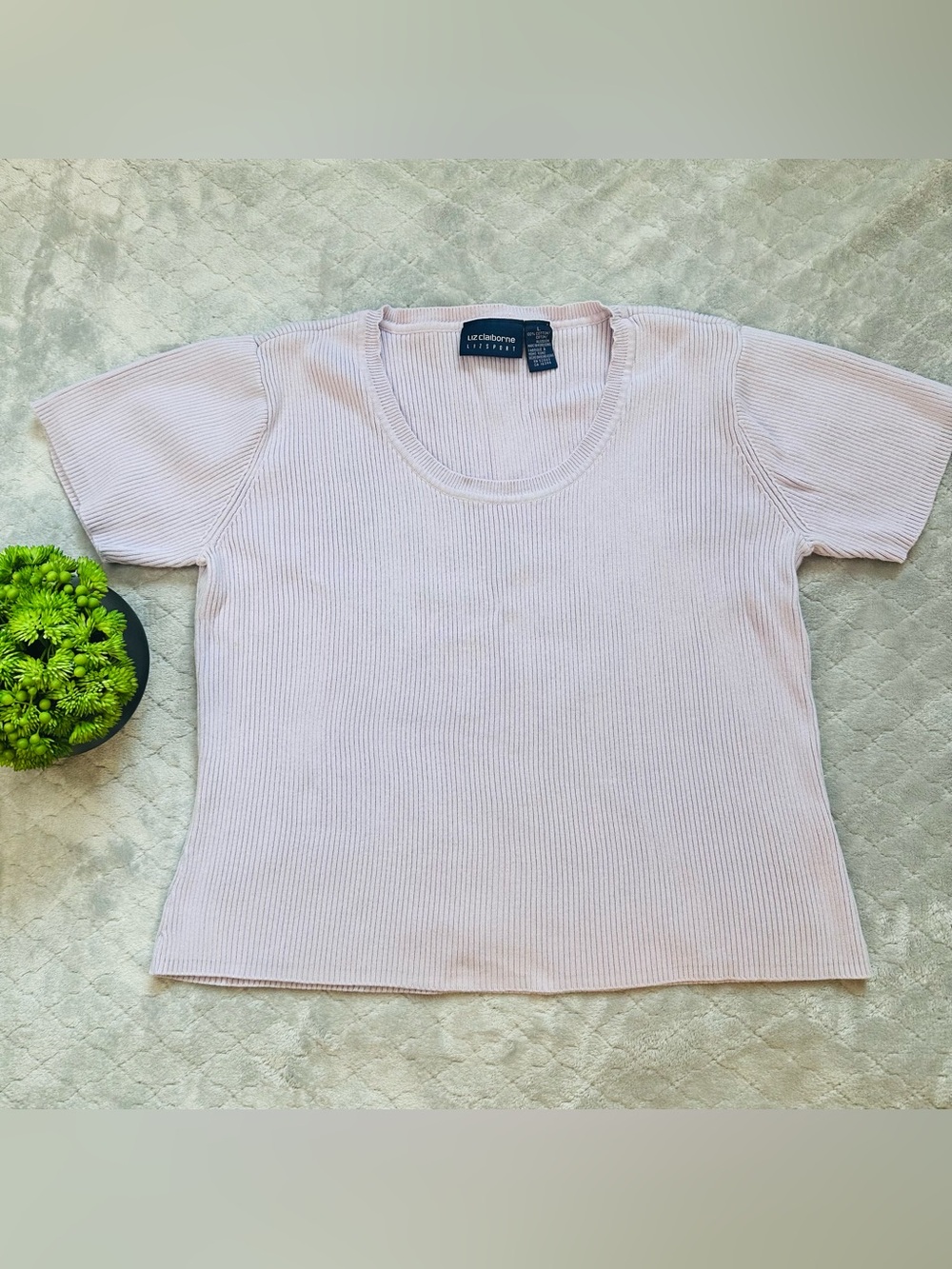 🌸 Soft Girl Minimalist Ribbed Cotton Tee Liz Claiborne Sport Pink Top